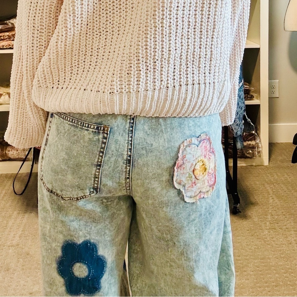 Women’s Boho POL Wide Leg patchwork jeans - Picture 3 of 7